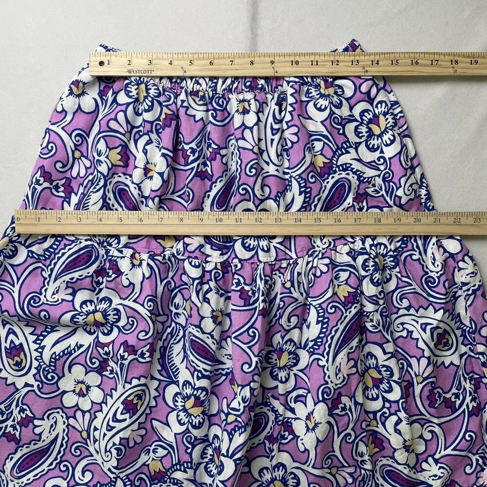 LOFT Beach Tiered Maxi Skirt Purple Blue Floral Paisley Linen Blend Size M-(dmp)